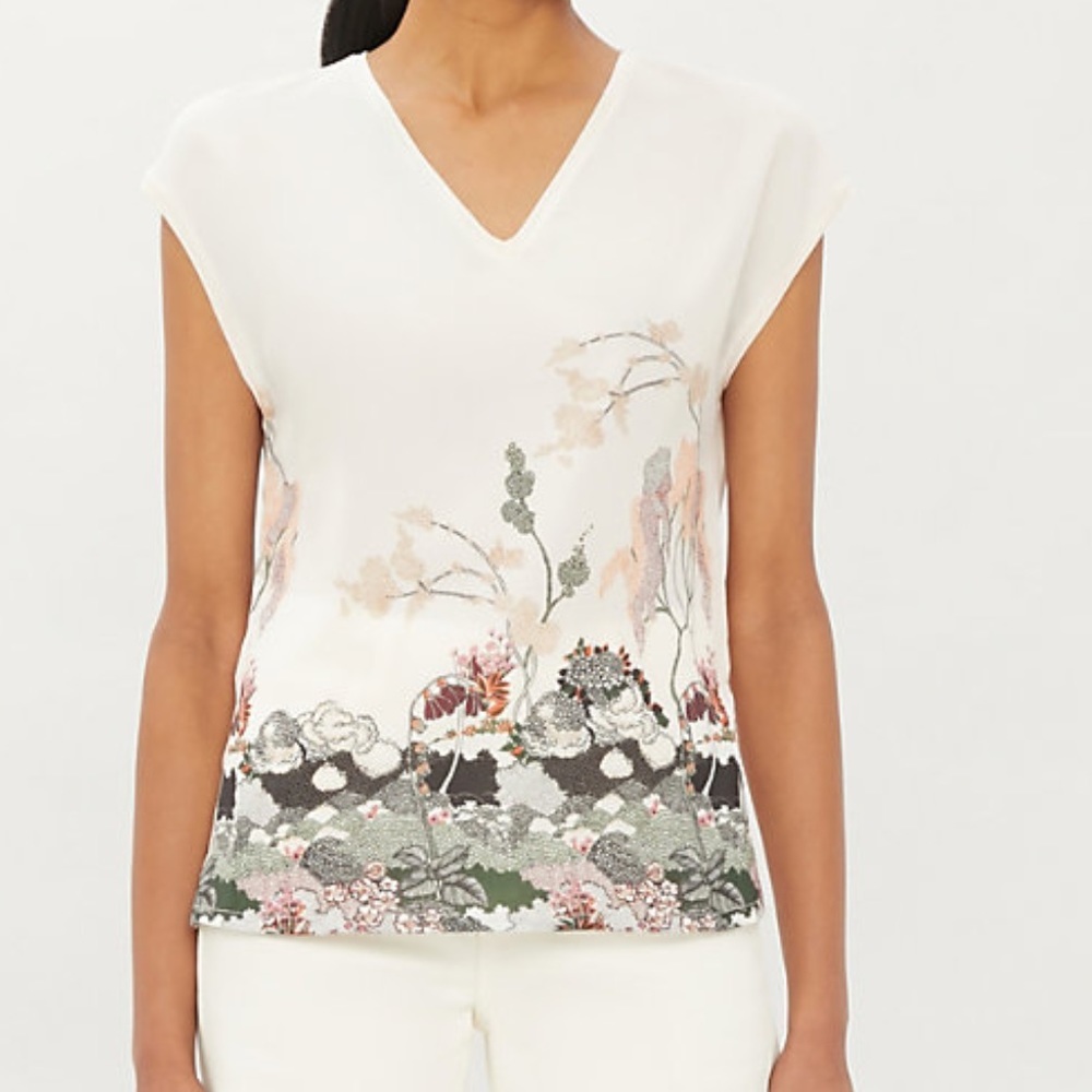 Ted Baker London Cariiys Willow V-Neck Top Size 8 Multi Color